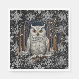 Elegante witte kerstuil bos winterbos servet