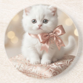 Elegante Witte Kittenshop Zandsteen Onderzetter