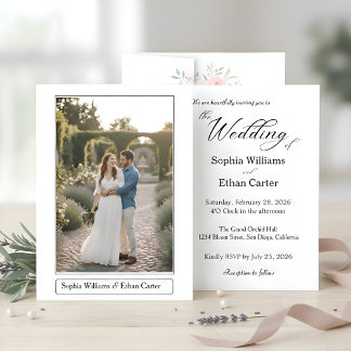 Elegante witte klassieke fototrouwfoto kaart