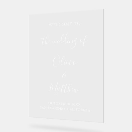 Elegante witte klassieke minimalistische bruiloft acryl bord (Hoek)