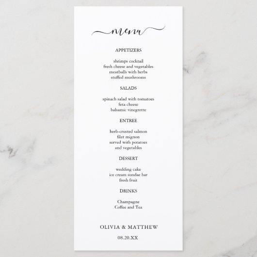 Elegante witte klassieke minimalistische bruiloft menu (Voorkant)