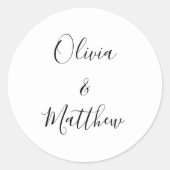 Elegante witte klassieke minimalistische bruiloft ronde sticker (Voorkant)