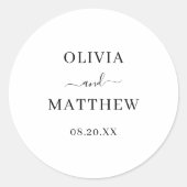 Elegante witte klassieke minimalistische bruiloft ronde sticker (Voorkant)