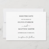 Elegante witte klassieke minimalistische bruiloft save the date (Voorkant)