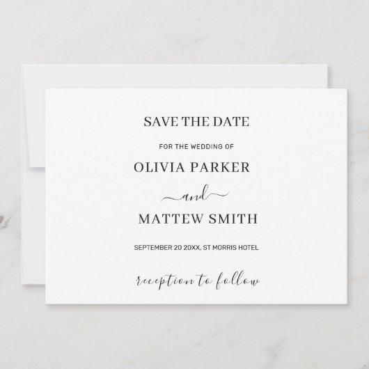 Elegante witte klassieke minimalistische bruiloft save the date (Voorkant)
