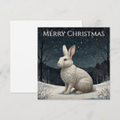 Elegante witte konijn Kerst sneeuw bos Feestdagenkaart (Voorkant / Achterkant)