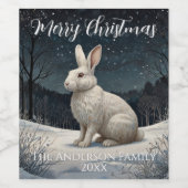 Elegante witte konijn Kerst sneeuw bos Wijn Etiket (Enkel label)