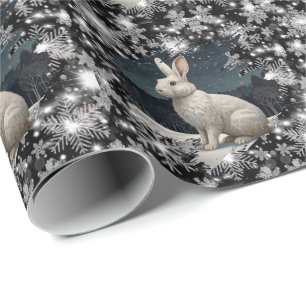 Elegante witte konijn Kerst sneeuwvlokken Cadeaupapier