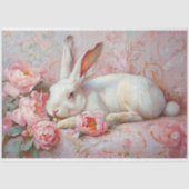 Elegante Witte Konijn & Roze Pioenrozen Decoupage Tissuepapier (Voorkant)
