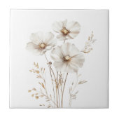 Elegante witte kosmos bloemen faux goud gras tegeltje (Voorkant)