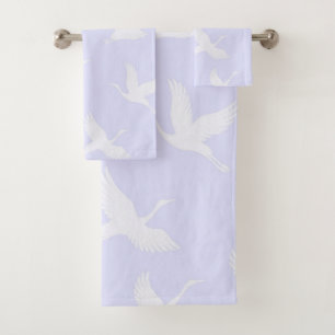 Elegante Witte Kraanvogels Lavendel Zomer Bad Handdoek