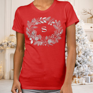 Elegante witte krans monogram minimale lijnenkunst t-shirt