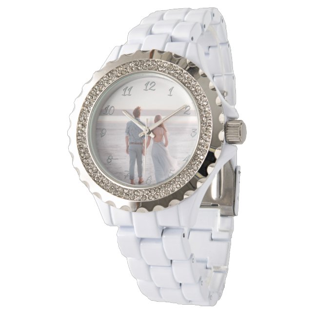 Elegante witte kristallen  fotocadeau horloge (Gekanteld)
