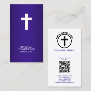 Elegante Witte Kruis Paarse Naam Kaart voor Pastor Visitekaartje