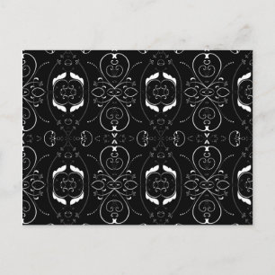 Elegante witte krullen en versieringen op zwart briefkaart