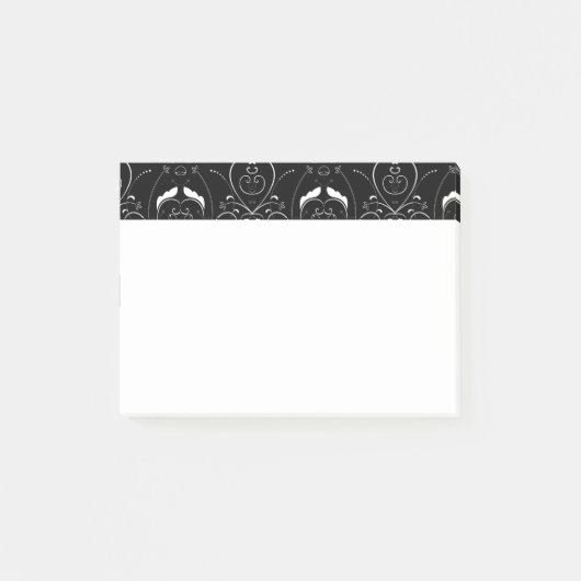 Elegante witte krullen en versieringen op zwart post-it® notes (Voorkant)
