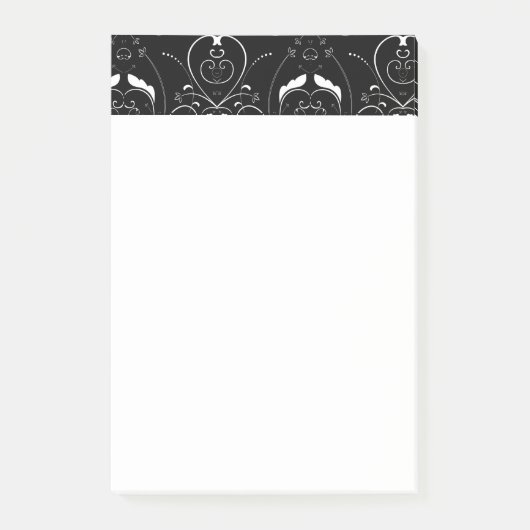 Elegante witte krullen en versieringen op zwart post-it® notes (Voorkant)