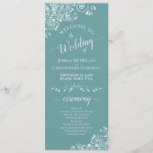 Elegante witte krullen op een aqua turquoise fancy programmakaart (Voorkant)