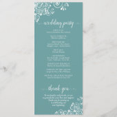 Elegante witte krullen op een aqua turquoise fancy programmakaart (Achterkant)
