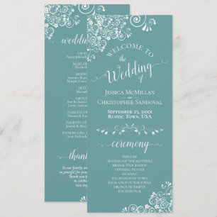 Elegante witte krullen op een aqua turquoise fancy programmakaart