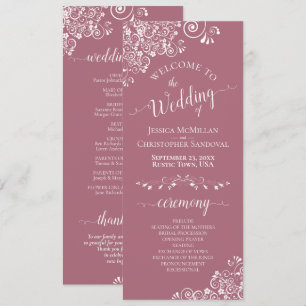 Elegante witte krullen op stoffige roze fancy brui programmakaart