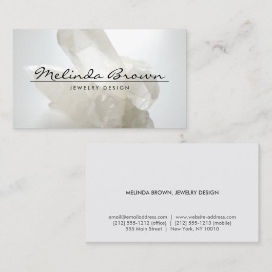 Elegante witte kwarts kristal edelsteen visitekaartje (Voorkant / Achterkant)