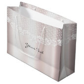 Elegante Witte Lace Bloemen Geschenktas Groot Cadeauzakje (Voorkant Gekanteld)