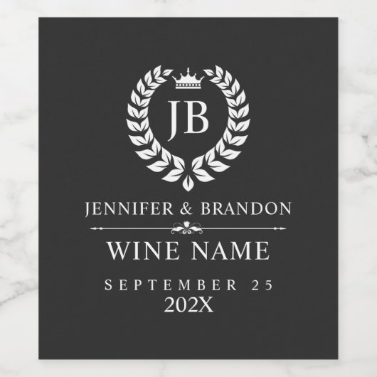Elegante witte laurierkrans wijn etiket (Enkel label)