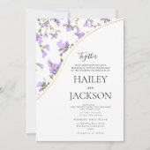 Elegante witte lavendel gouden bloemen bruiloft kaart (Voorkant)