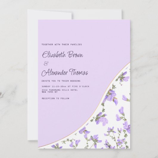 Elegante witte lavendel wilde bloem boho bruiloft kaart (Voorkant)