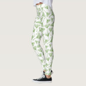 Elegante witte leggingen met groene ginkgo blad leggings (Links)