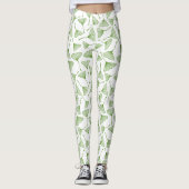 Elegante witte leggingen met groene ginkgo blad leggings (Voorkant)