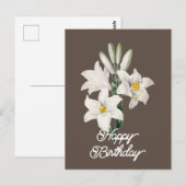 Elegante Witte Lelie Bloem Gelukkige Verjaardag Briefkaart (Voorkant / Achterkant)