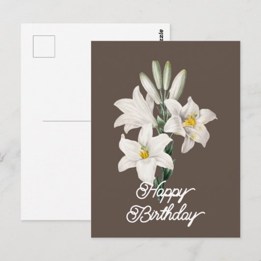 Elegante Witte Lelie Bloem Gelukkige Verjaardag Briefkaart (Voorkant / Achterkant)