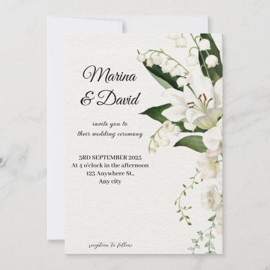 Elegante witte lelie bloemenbruiloft kaart (Voorkant)