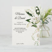 Elegante witte lelie bloemenbruiloft kaart (Staand voorkant)