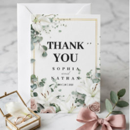 Elegante witte lelie bloemige trouwthank-you kaart
