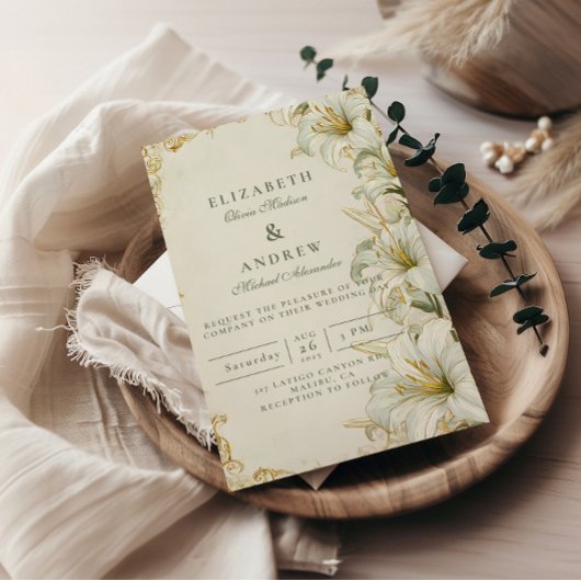 Elegante Witte Lelie Bruiloft Kaart