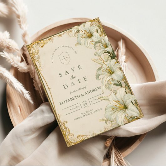 Elegante witte lelie bruiloft save the date