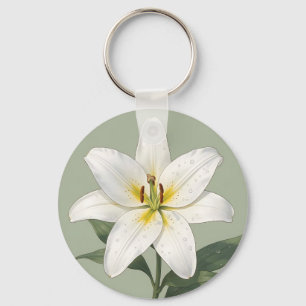 Elegante Witte Lelie Dauw Druppels Botanisch Sleutelhanger
