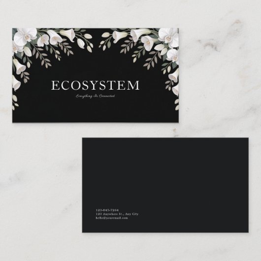 Elegante witte lelie en orchidee zwarte sympathie visitekaartje (Voorkant / Achterkant)