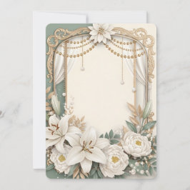 Elegante witte lelie en pioenroos bloemenframe met kaart
