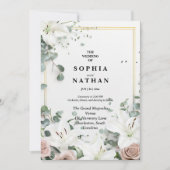 Elegante witte lelie & eucalyptus bloem bruiloft kaart (Voorkant)