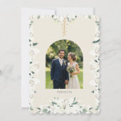 Elegante witte lelie & groen bruiloft uitnodiging (Achterkant)