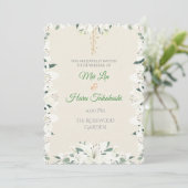 Elegante witte lelie & groen bruiloft uitnodiging (Staand voorkant)