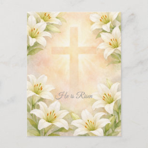 Elegante Witte Lelie Kruis Pasen Christelijke Reli Feestdagenkaart