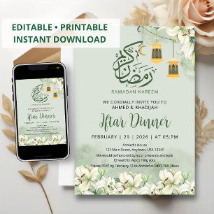Elegante Witte Lelie Ramadan Iftar-dineruitnodigin Kaart