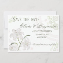 Elegante witte lelie Save the Date kaart | Bewerkb