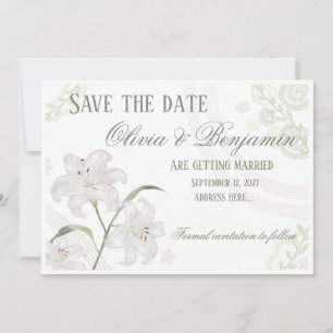 Elegante witte lelie Save the Date kaart Bewerkb