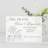 Elegante witte lelie Save the Date kaart | Bewerkb (Staand voorkant)
